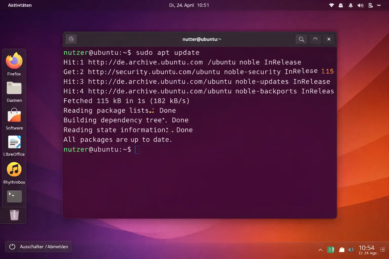 Ubuntu Terminal mit apt update Befehl – typischer Anwendungsfall aus der FAQ